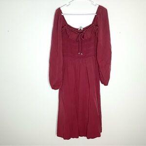 < Haptics Burgundy Women's Puff Sleeve Midi Dress >